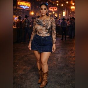 SOLD!!! Windsor women’s mesh ruched long sleeve top nudes and brown